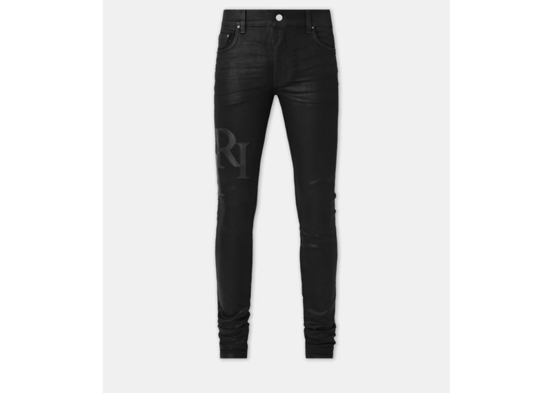 Amiri Waxed Staggered logo skinny jeans