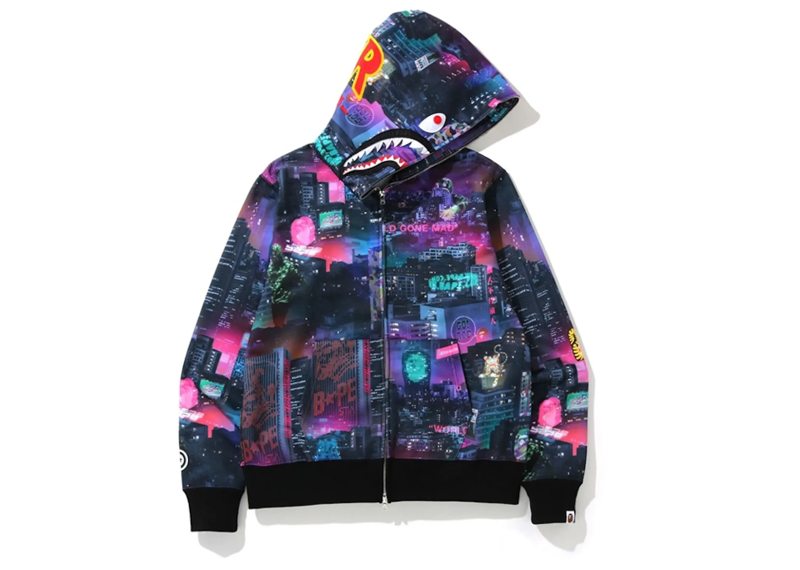 Bape Neon Tokyo Shark Wide Full Zip Hoodie