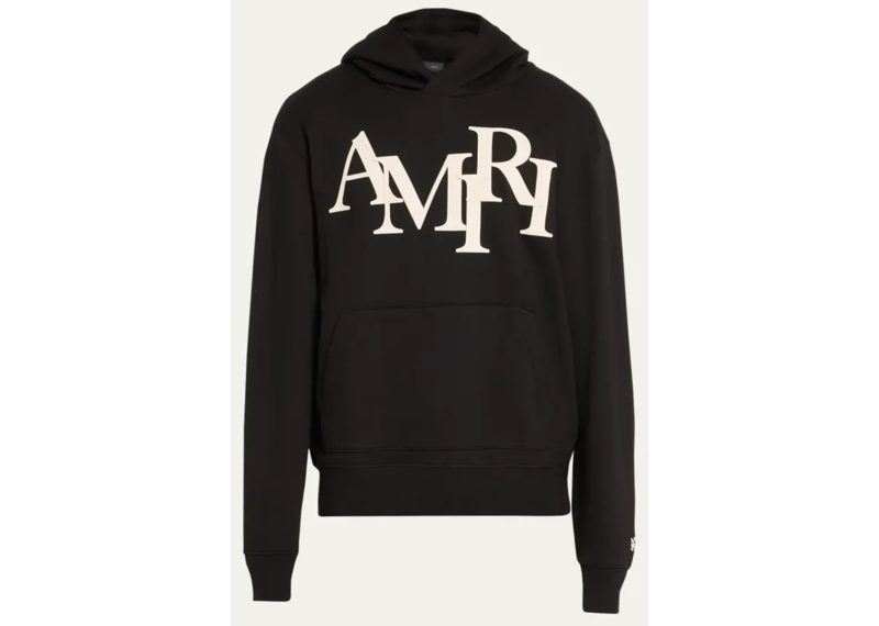 Amiri White Leather Staggered Logo Hoodie Black