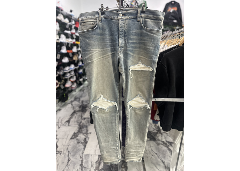 Amiri MX1 Cream Suede Blue Denim Jeans