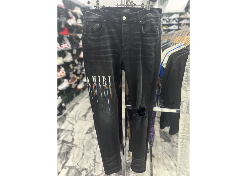 Amiri Black Straight-Fit Jeans Paint Drip Logo