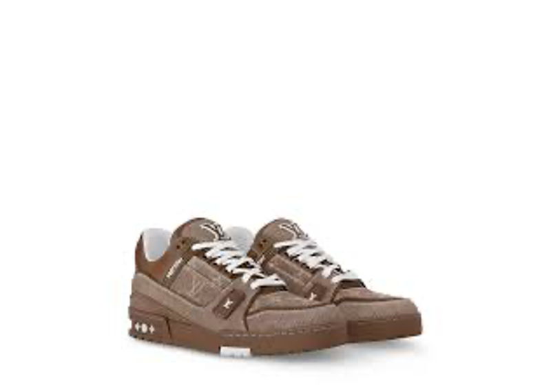 Louis Vuitton Trainer Sneakers, reimagined in a brown Monogram denim material