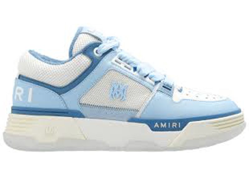 Amiri MA-1 sneakers in the Alabaster Blue colorway, featuring a distinct oversized padded tongue
