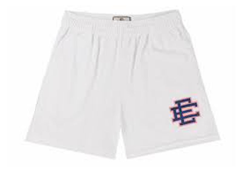 Eric Emanuel EE Basic Shorts in white with a navy and orange logo