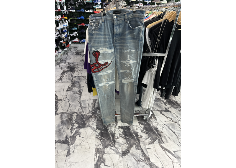 Amiri Red Snake Poison Jeans Light Blue