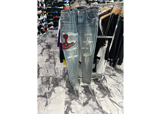 Amiri Red Snake Poison Jeans Light Blue