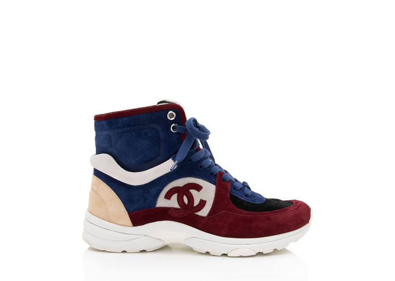 Chanel CC Leather Suede High Top Sneaker