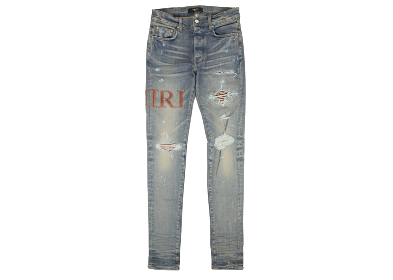 Amiri leather stitch logo jean