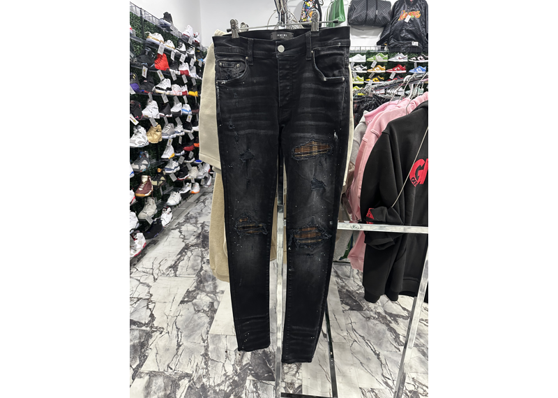 Amiri MX1 Plaid Patch Black Jeans