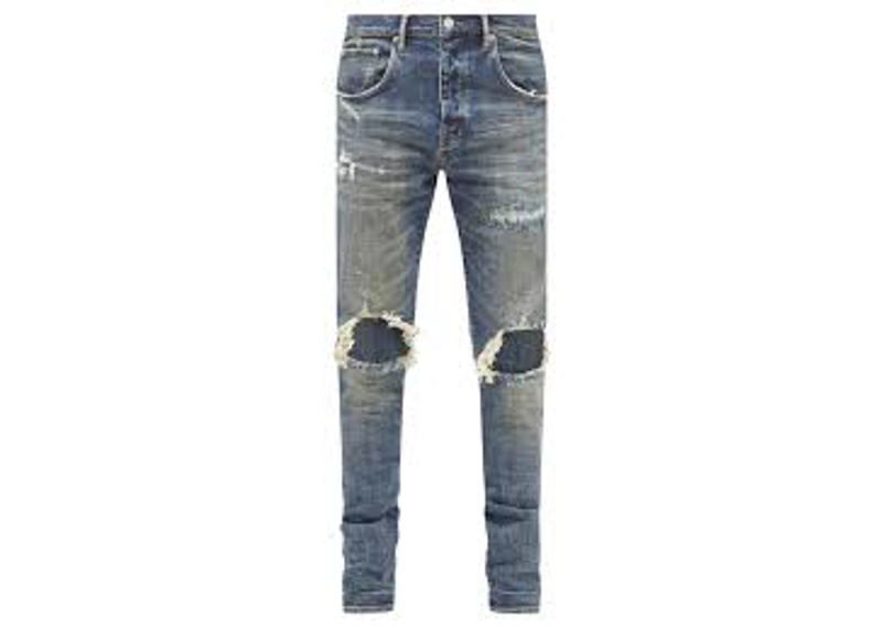 purple jeans dark wash rips