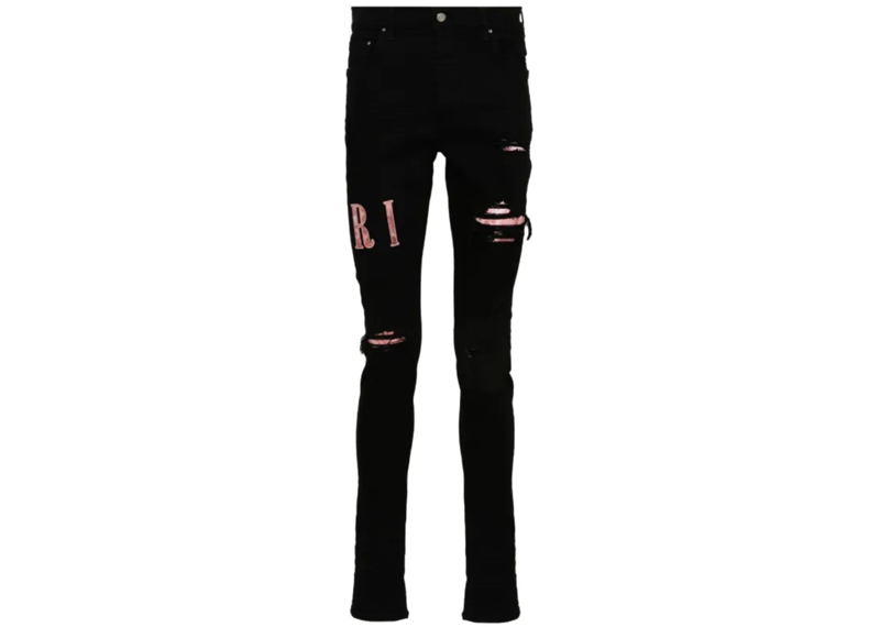 Amiri Pink Tie Dye Logo Black Jeans