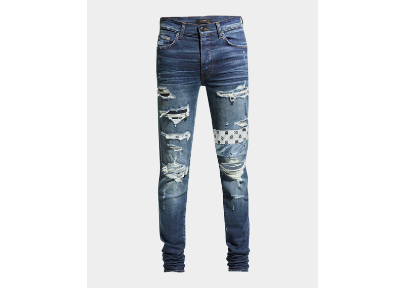 AMIRI Mens Paisley-Patch Destroyed Skinny Jeans