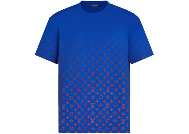 blue Louis Vuitton Monogram Gradient T-Shirt features a vibrant red fading monogram pattern