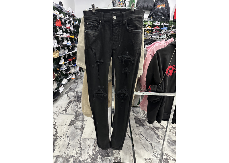 Amiri MX1 Black Wax Leather Patch Jeans
