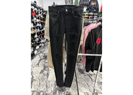 Amiri MX1 Black Wax Leather Patch Jeans