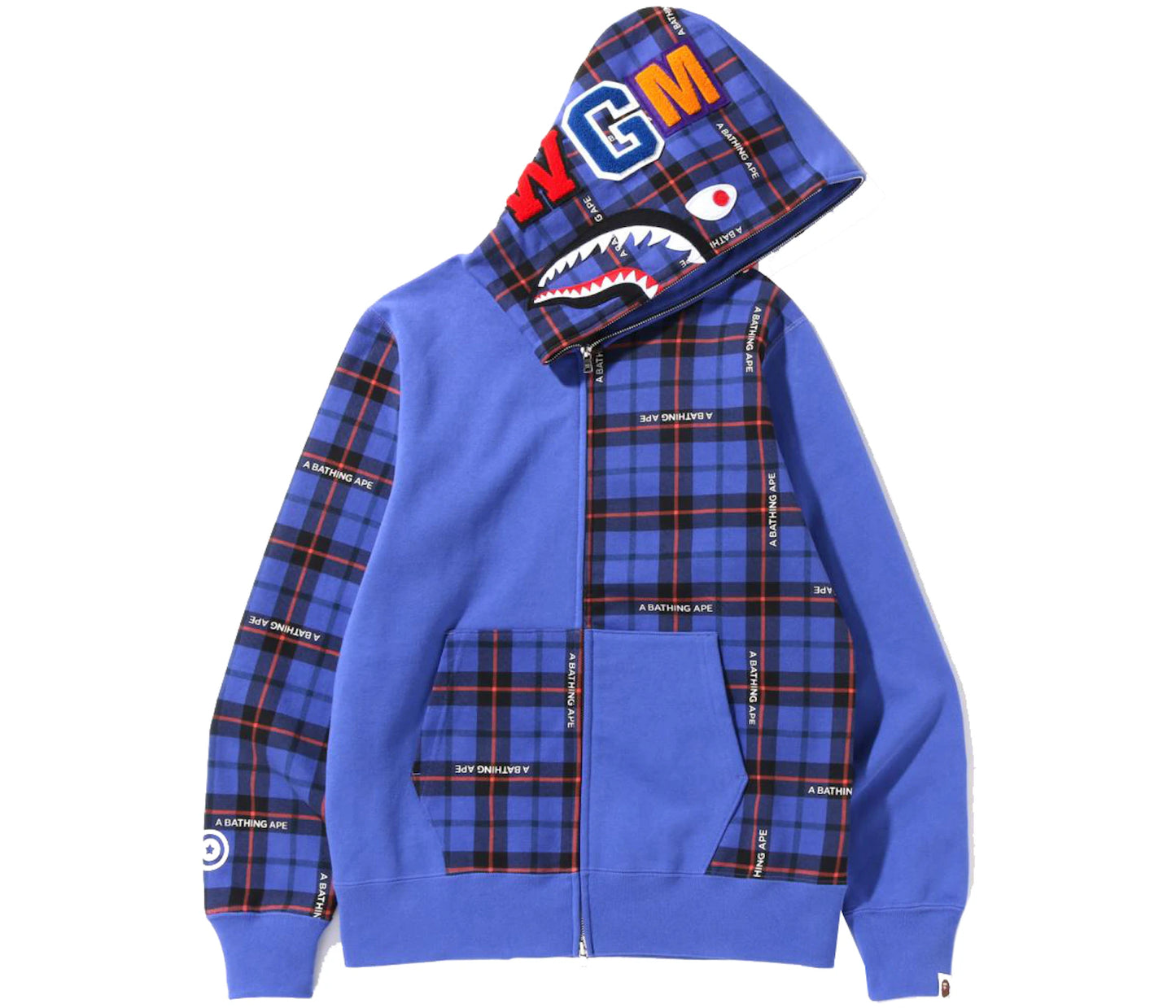 BAPE Logo Check Shark Full Zip Hoodie Blue