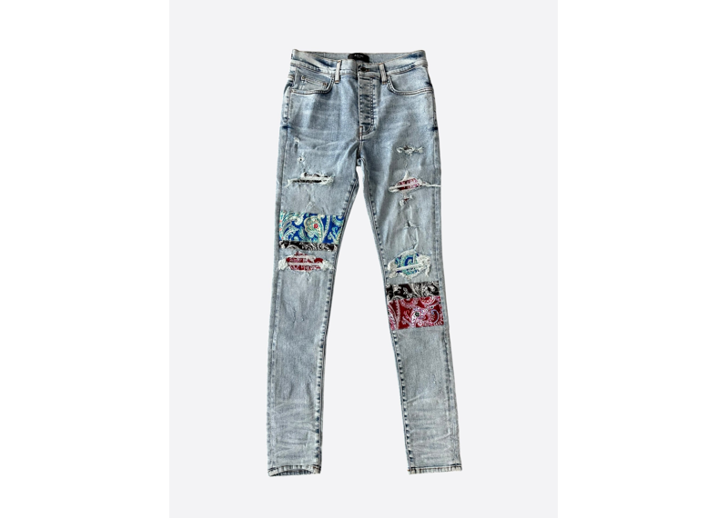 Amiri Blue Paisley Bandana Patch Jeans