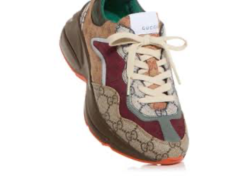 Gucci Mens Logo Canvas Sneakers in beige, brown, red, and green,