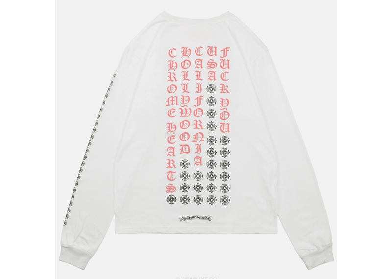 Chrome Hearts Pink Letters Vertical Back Long Sleeve White