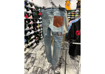 Amiri Leather Logo Jeans Blue