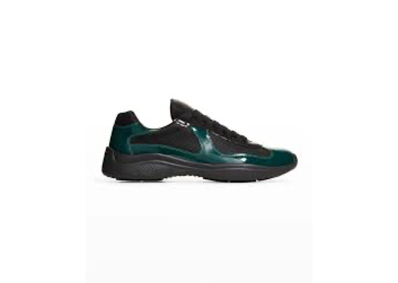 Prada Americas Cup sneakers in a bottle green and black colorway.