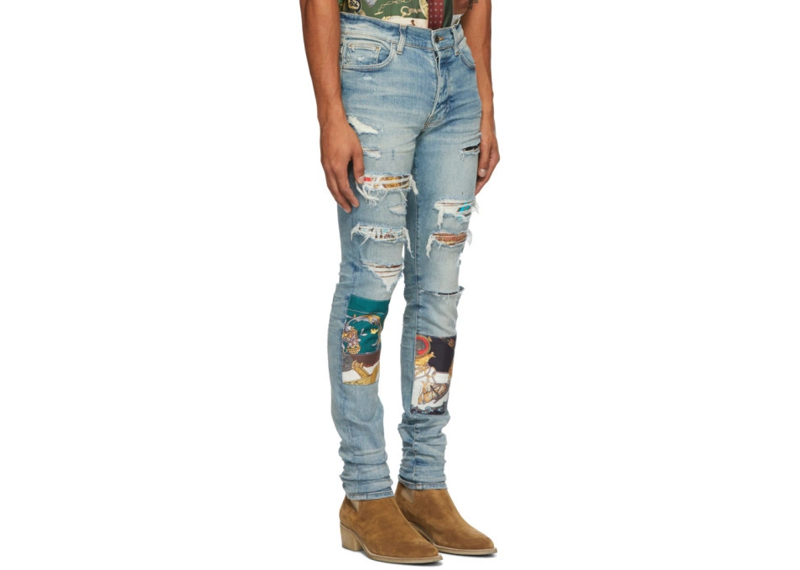 amiri indigo art scarf jeans