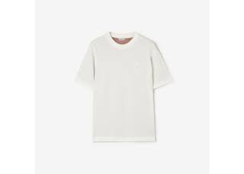 Burberry white crew-neck cotton t-shirt features a subtle tonal Equestrian Knight Design embroidery on the chest.