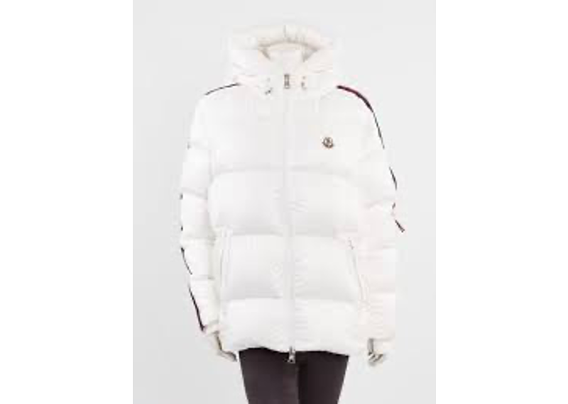 Moncler Dincer puffer jacket features a tricolor felted logo patch on the chest.