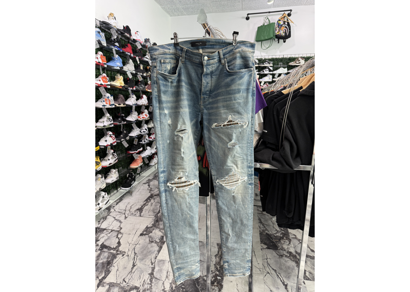 Amiri MX1 Washed Blue Sonic Striped Patchwork