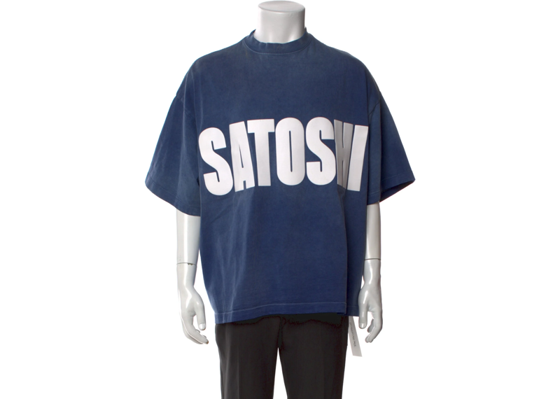 Satoshi Nakamoto Graphic Print Crew Neck T-Shirt Blue