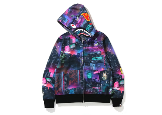 Bape Neon Tokyo Shark Wide Full Zip Hoodie