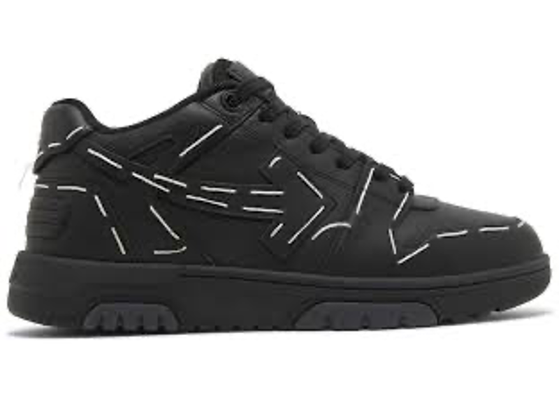 black Off-White Out of Office Sartorial Stitch sneakers featuring white contrast stitching.