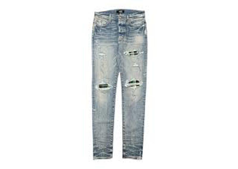 Amiri Amiri MX1 Green Plaid Patch Jeans