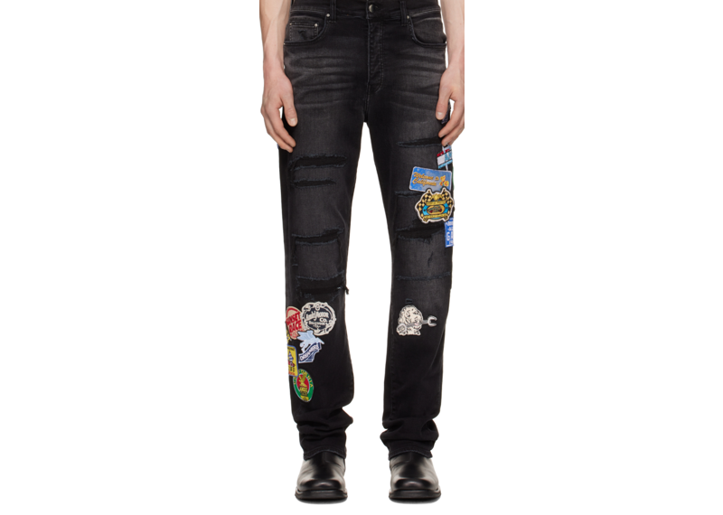 Amiri black station repair jeans