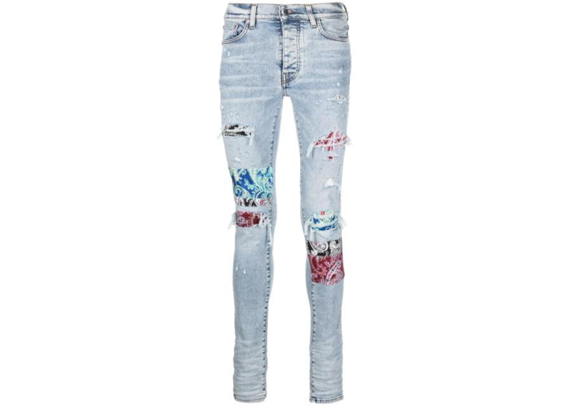 Amiri Distressed Bandana Patches Jeans
