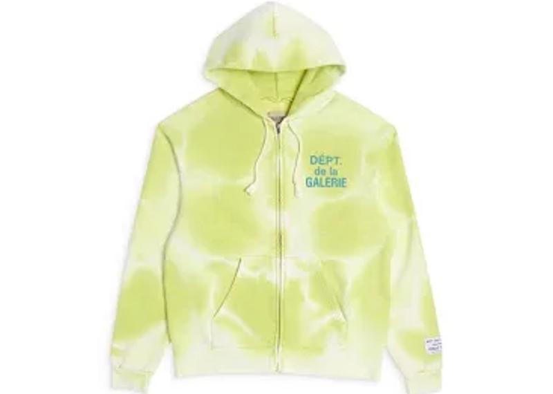 Gallery Dept. French Zip Hoodie in a tie-dye lime green colorwa