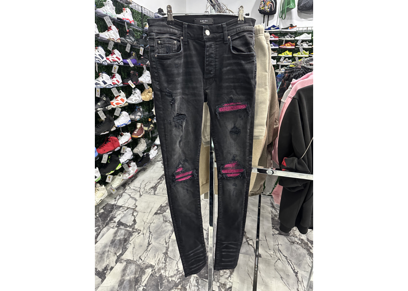 Amiri MX1 Pink Patch Black Jeans