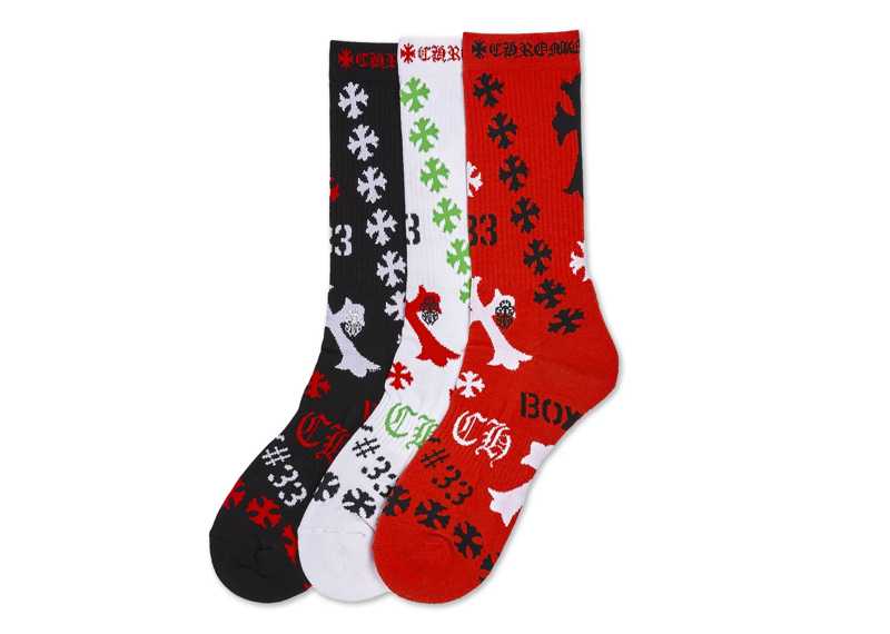 Chrome Hearts Stencil Socks 3 pack Multicolor