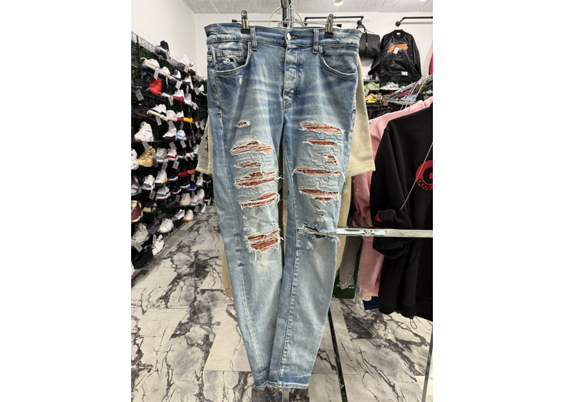 Amiri Blue Denim Orange Paisley