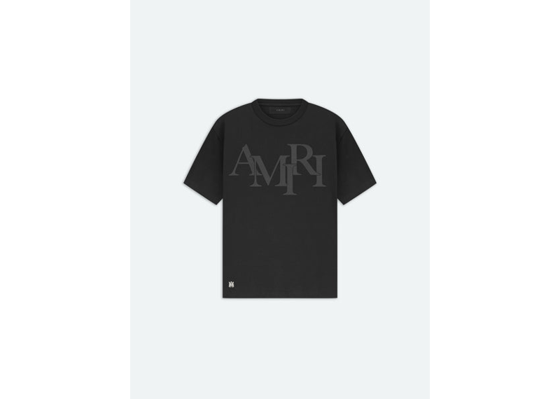 Amiri Script Staggered Logo Tee Black Black Logo