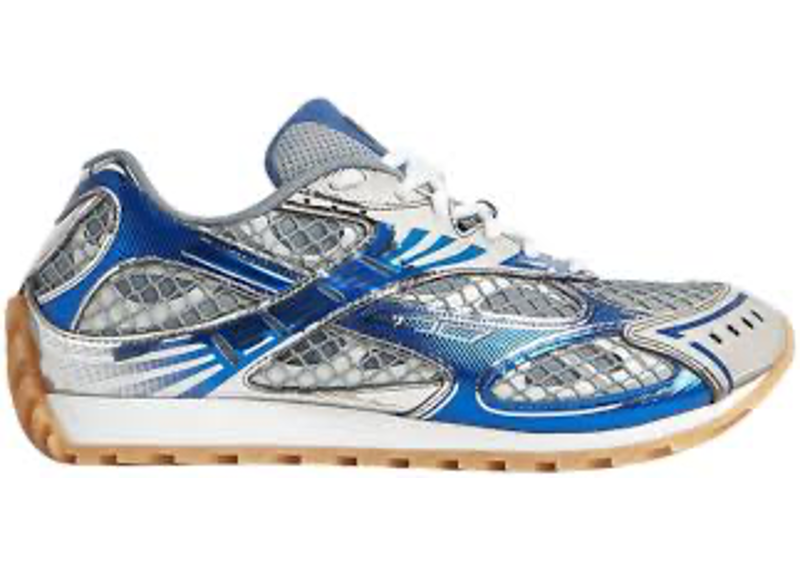 Bottega Veneta Orbit Sneakers in a metallic silver and blue colorwa