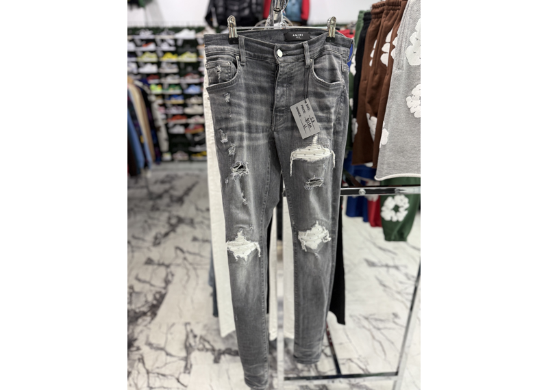 Amiri MX1 Playboy Leather Patch Jeans Grey