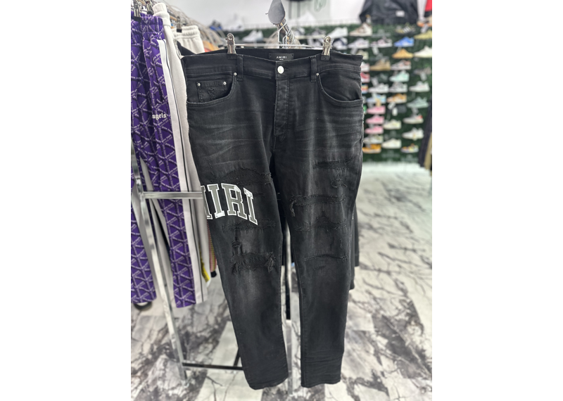 Amiri Varsity Logo Repair Jeans Vintage Black