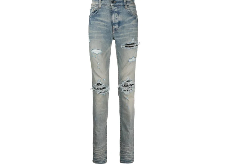 Amiri MX1 Black Paisley Light Wash Blue Jean
