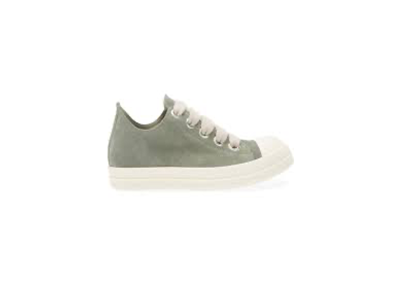 Rick Owens DRKSHDW Hollywood Jumbo Lace Low sneakers in a celadon green suede.