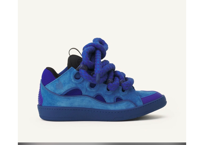 Mens Blue Curb Leather With Snake Laces Trainers