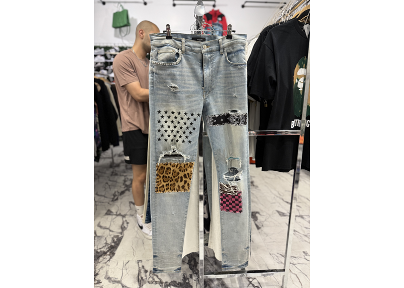 Amiri Studded Patchwork Jeans