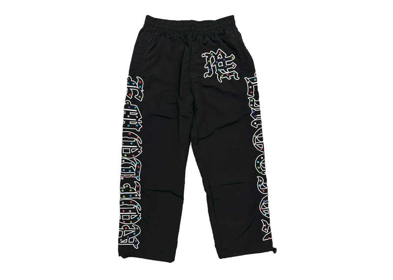 Mixed emotion rhinestone nylon black pants