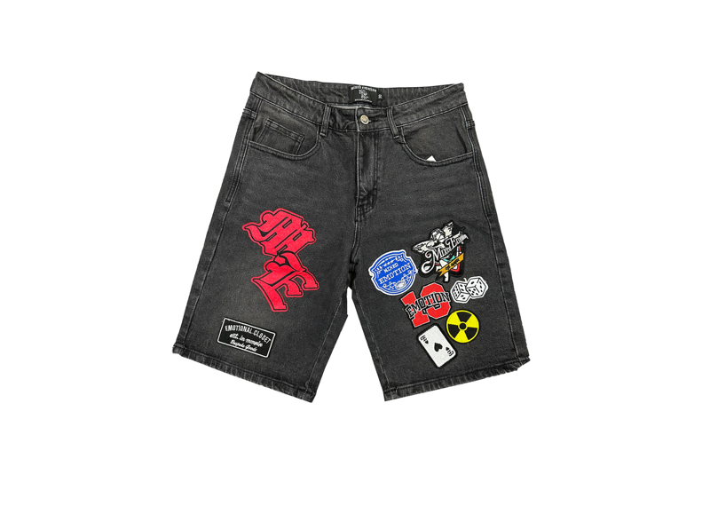 Mixed Emotions Danger Patch Denim Shorts