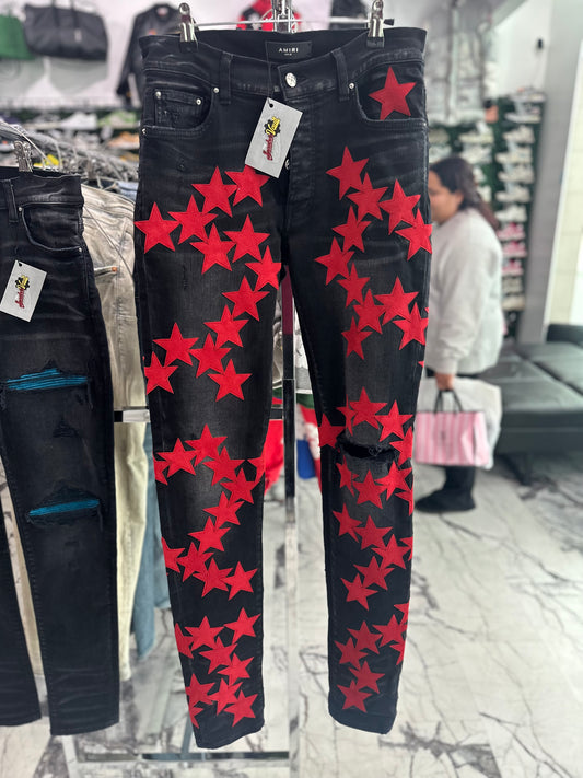 AMIRI BLACK & RED CHEMIST ULTRA SUEDE STAR JEANS